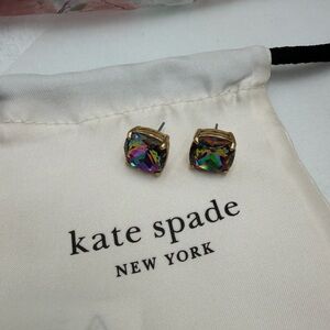 Kate Spade Gold Multicolor Square stone pierced Earrings